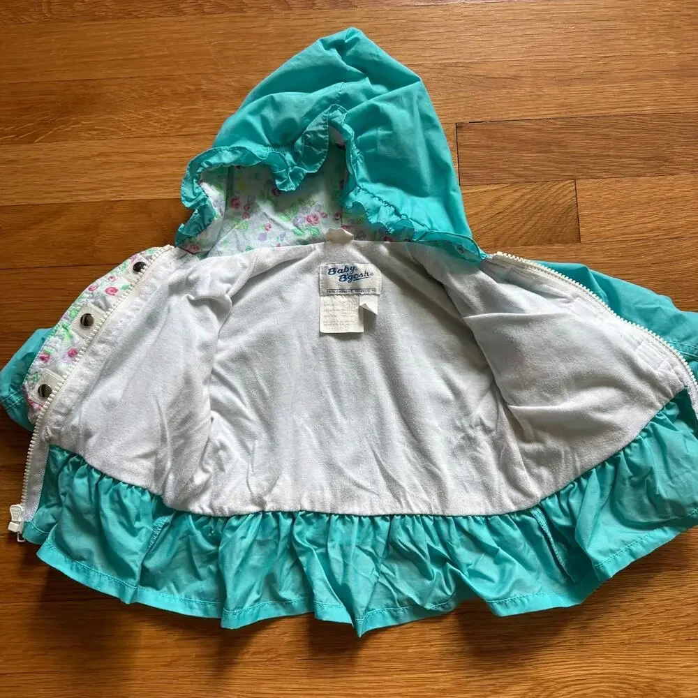 Vintage Baby B'Gosh Blue Ruffle Lightweight Girls Rose Floral Jacket 12 Months